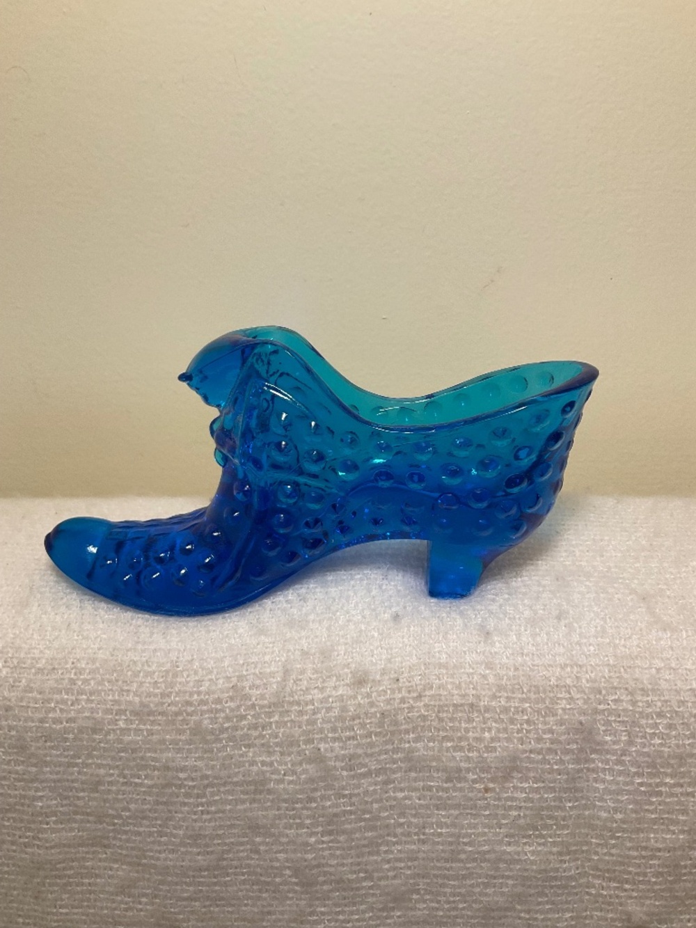 Cobalt Blue FENTON Hobnail Cat Head Shoe Fenton Glass Slipper 5.5” Long